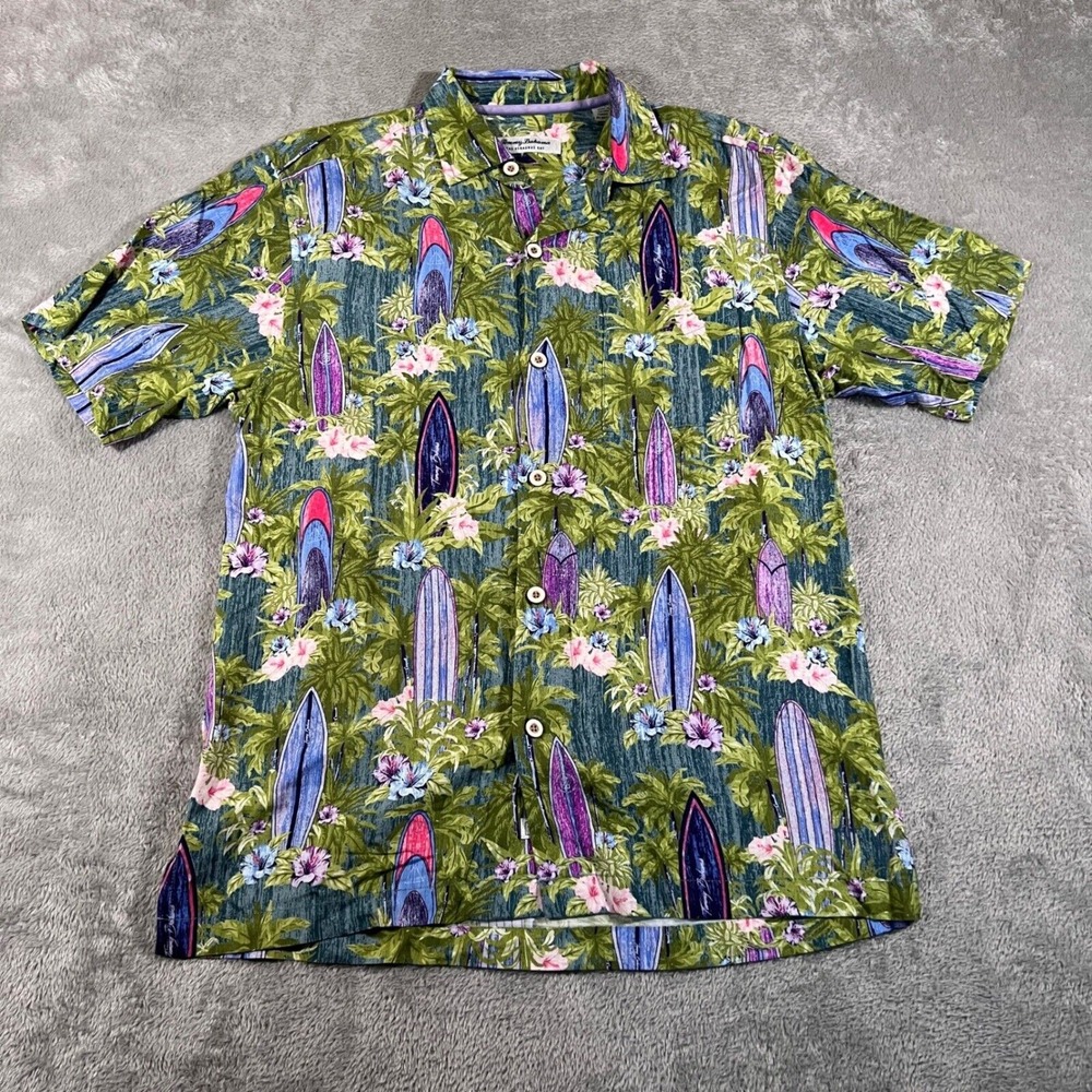 Tommy Bahama Veracruz Cay Camp‎ Shirt Mens Small Green Surfboard Button Up